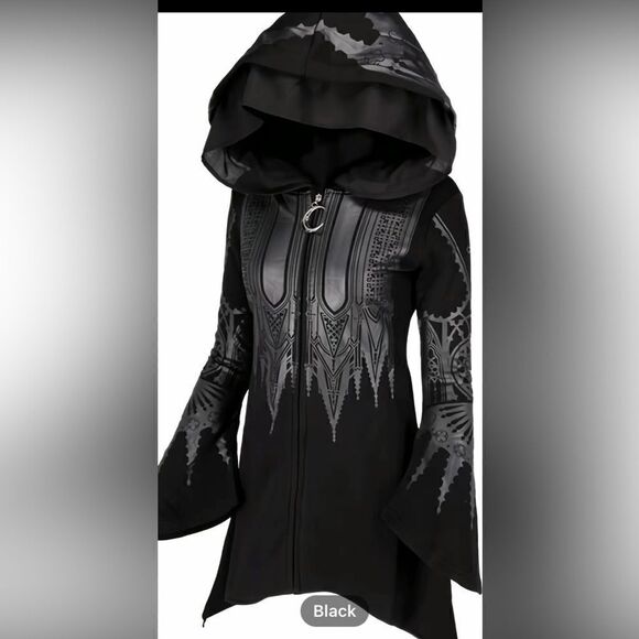 Beautiful Mmon black long hoodie, so much detail all over . - Picture 1 of 9
